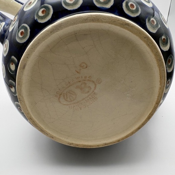 Boleslawiec Polish Pottery Ceramic 7" Teapot Lid Peacock Blue Green Some Crazing - Picture 9 of 13